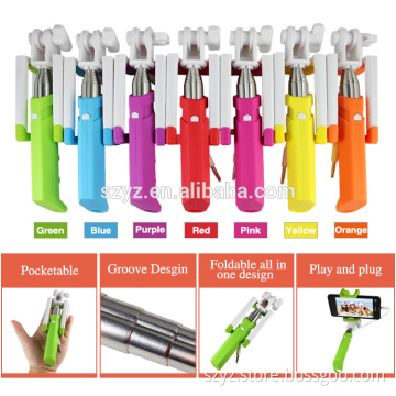 New Arrival 7 Colors Super Mini Wired Handheld Foldable Selfie Sticks Fashion Design Rainbow Series For iPhone 6 Plus Galaxy S6